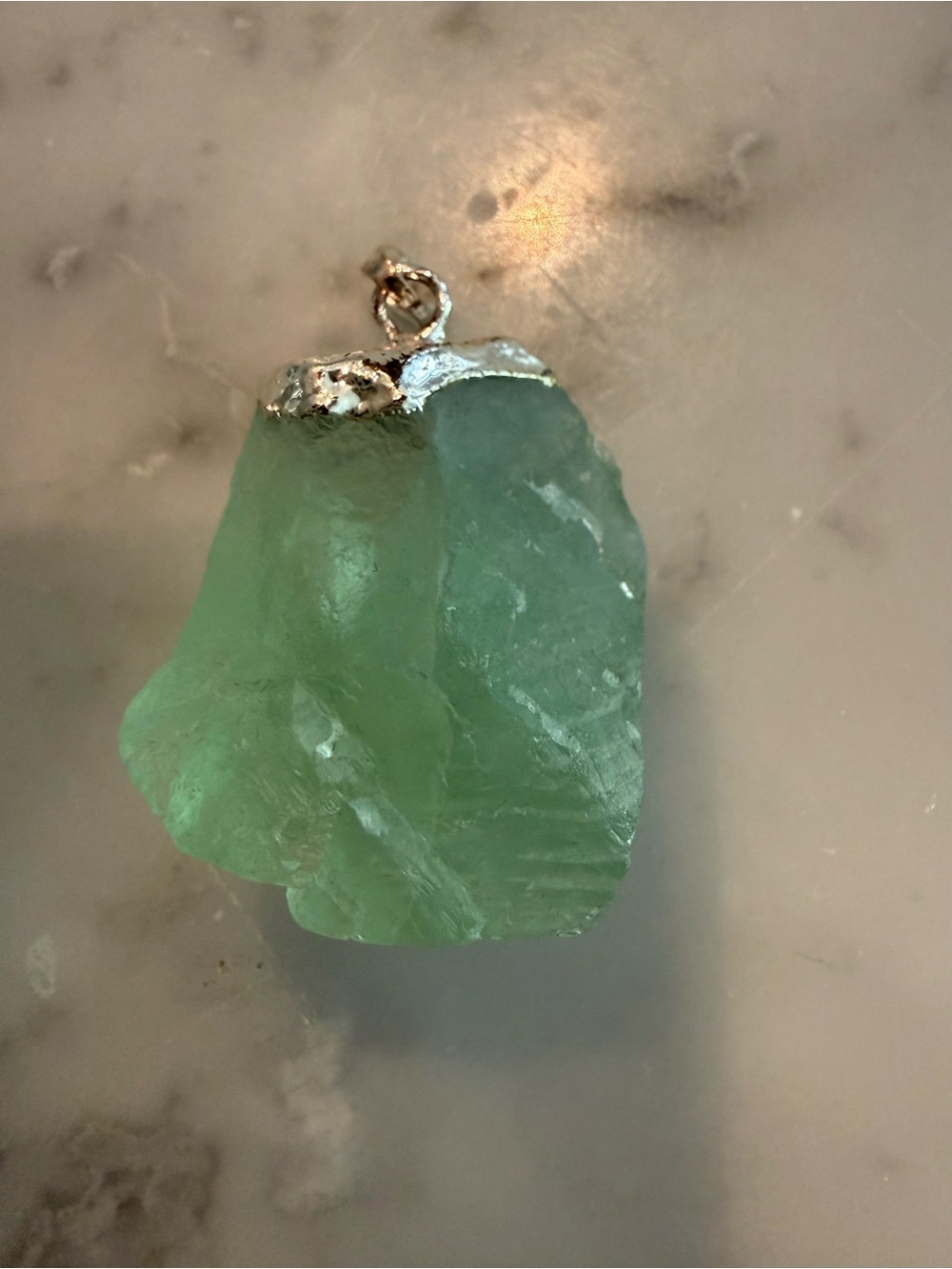 Green Raw Fluorite Crystal Pendant Necklace